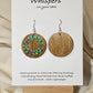 Holly Wreath Hand Painted Wood Earrings. 1 1/2" Stained wood round, two toned Holiday wreath painted with red berries. Back of earring is stained. Enameled for durability. Sterling Silver findings. Hangs 1 3/4"