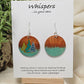 Three Modern Trees Hand Painted Wood Earrings. 1 1/2" wood round, two toned 3 Holiday trees painted with metallic colors .Back of earring is painted with copper and light iridescent green. Resin coated for durability. Sterling Silver findings. Hangs 1 3/4"