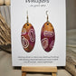 Organic Boho Hand Painted Wood Earrings. Organic shapes and metallic lines painted in acrylics. Back is painted in similar color. Ultra light weight. Resin coating for durability. 2" Elongated wood oval. 14kg over Sterling silver mixed metals with sterling silver findings and hangs 2 1/4" in length