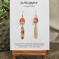 White Dot Feathers Hand Painted Paper Earrings. 5/8" circular hand painted paper earring. Below hangs a gorgeous light weight metal enameled feather charm pendant. Back is gold in color. Coral, peach and white, metallic accents edged in gold. Back of paper is painted in similar design and colors. Resin coated for durability. 14kg over sterling silver ear wires and findings. Hangs 2 1/2" in length