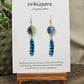 Black Feathers Hand Painted Paper Earrings. 5/8" circular hand painted paper earring. Below hangs a gorgeous light weight metal enameled feather charm pendant. Back is gold in color. Aqua blue, royal blue, black and white, metallic accents edged in gold. Back of paper is painted in similar design and colors. Resin coated for durability. 14kg over sterling silver ear wires and findings. Hangs 2 1/2" in length