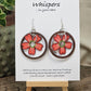 Hawaiian Plumeria Hand Painted/Crafted Earrings. These gorgeous one of a kind Statement earrings are hand painted wooden flower die cut in coral. green and white and have the same design on both sides. Sterling Silver Ear wires and large findings. Large dark stained wood circle encompasses the piece. Enameled for durability. Hangs 2" Ultra light weight