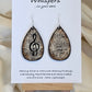 Music Notes Hand Painted/Crafted Wood Earrings. 2" Wood Tear Drop with handmade paper with painted treble cleft painted Black edges. Resin Coating for durability. Back is done to compliment. Sterling silver findings. Hangs 2 1/4"