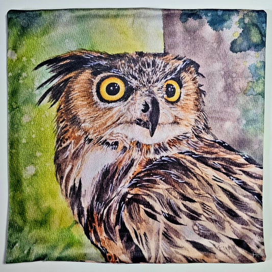 Artistic depiction of an owl with a natural background