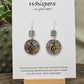 Treble Cleft Music Note on sheet music back drop. Hand Painted/Crafted Wood Earrings. 1" Wood Circular Drop with handmade paper with painted treble cleft painted Black edges. Hangs from metal decorative square charm. Resin Coating for durability. Back is done to compliment. Sterling silver findings. Hangs 1 3/4"
