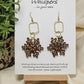 Vintage Snowflake Wood and Alloy Earrings. Ultra light weight. 1 1/2" Wood snowflake hand painted and distressed. Hangs from gold alloy square. 14kg ear wires and findings. Back of earring is painted in similar design. Enameled for durability. Hangs 2 1/2" in length