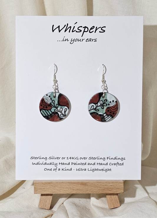 Sage and Swirls Hand Painted Wood Earrings