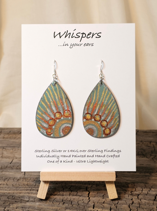 Boho Metallic Sunburst Hand Painted Wood Earrings