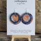 Hand painted watercolor ultra lightweight paper earrings.  Iridescent blues and copper. Double layered design. Back  14kg over painted similar color design.  Circular in shape. 14kg over silver findings. Hangs 2" in Length