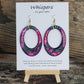 Hand painted watercolor ultra lightweight paper earrings Bright pink and purple with gold and silver striped dot accents. Large statement oval in shape with oval cut out. Back painted edge. Back is painted in pink. 14kg over silver findings. Hangs 2 3/4" in Length