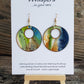 Hand painted watercolor ultra lightweight paper earrings. Blue, lime green and taupe with copper detail painted edge. Back is painted copper. Large circular in shape with circular cut out. 14kg over silver findings.  Hangs 2 1/4" in Length